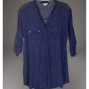 Siren Lily Blouse Small Women's Sheer Preppy Office Business Navy Gold Chic Y2k